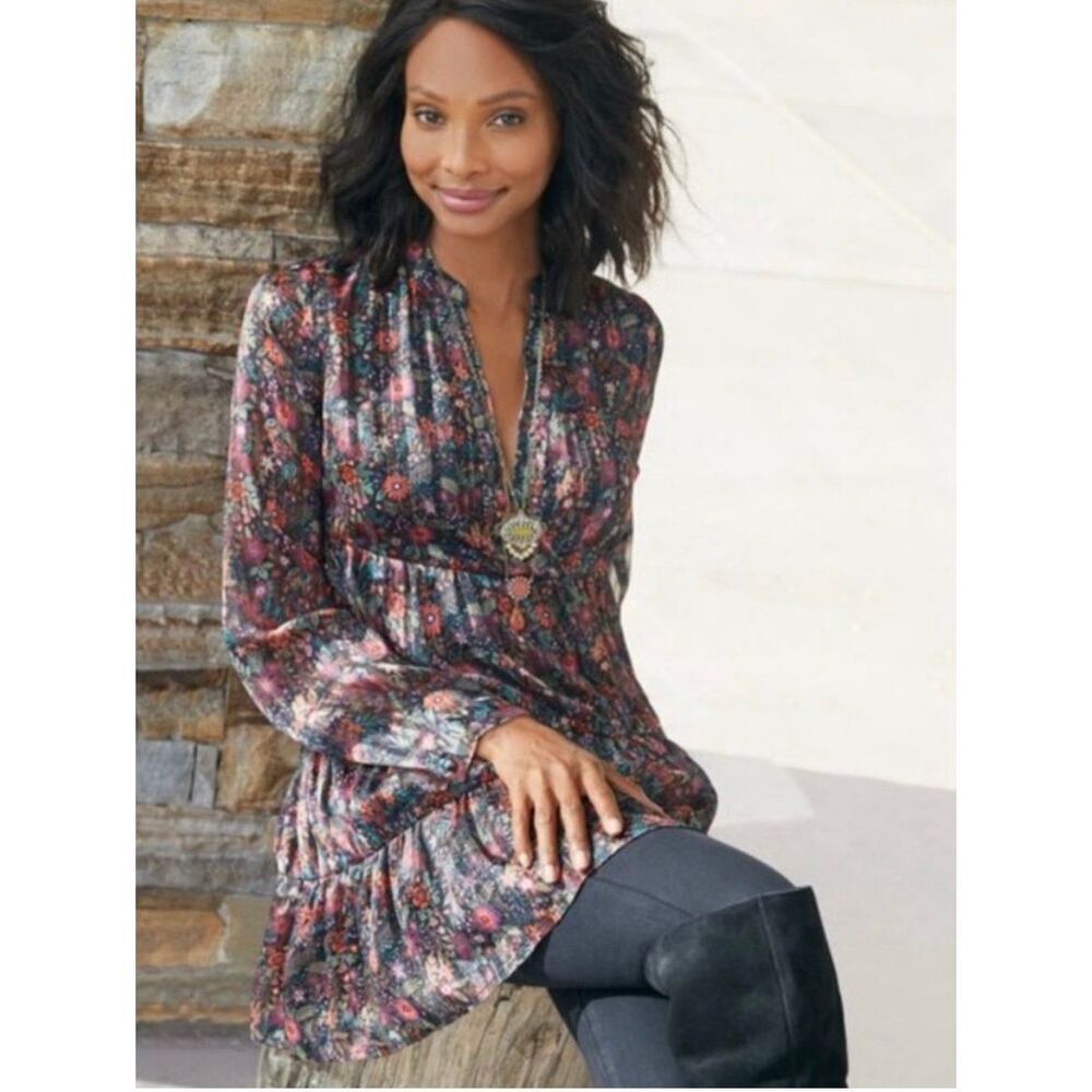 ✨Soft Surroundings Black Floral Castile Tunic Sz 3X Dress✨
